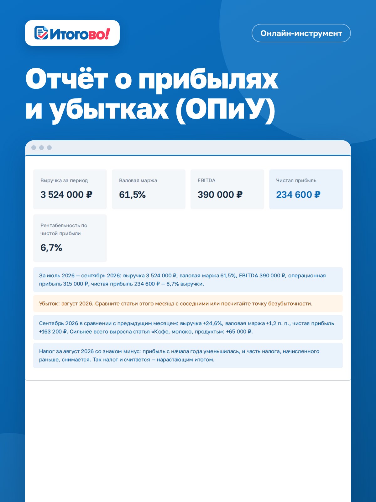 Отчёт о прибылях и убытках (ОПиУ) — онлайн-инструмент Итогово