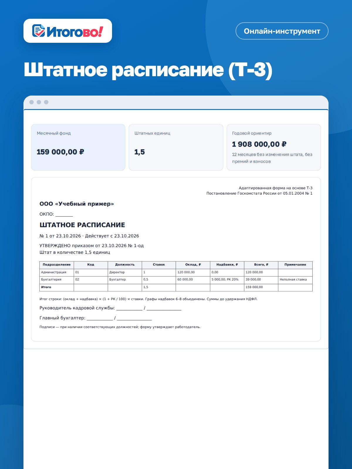 Штатное расписание (Т-3) — онлайн-инструмент Итогово