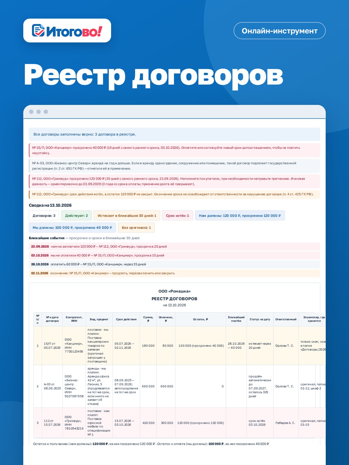 Реестр договоров — онлайн-инструмент Итогово
