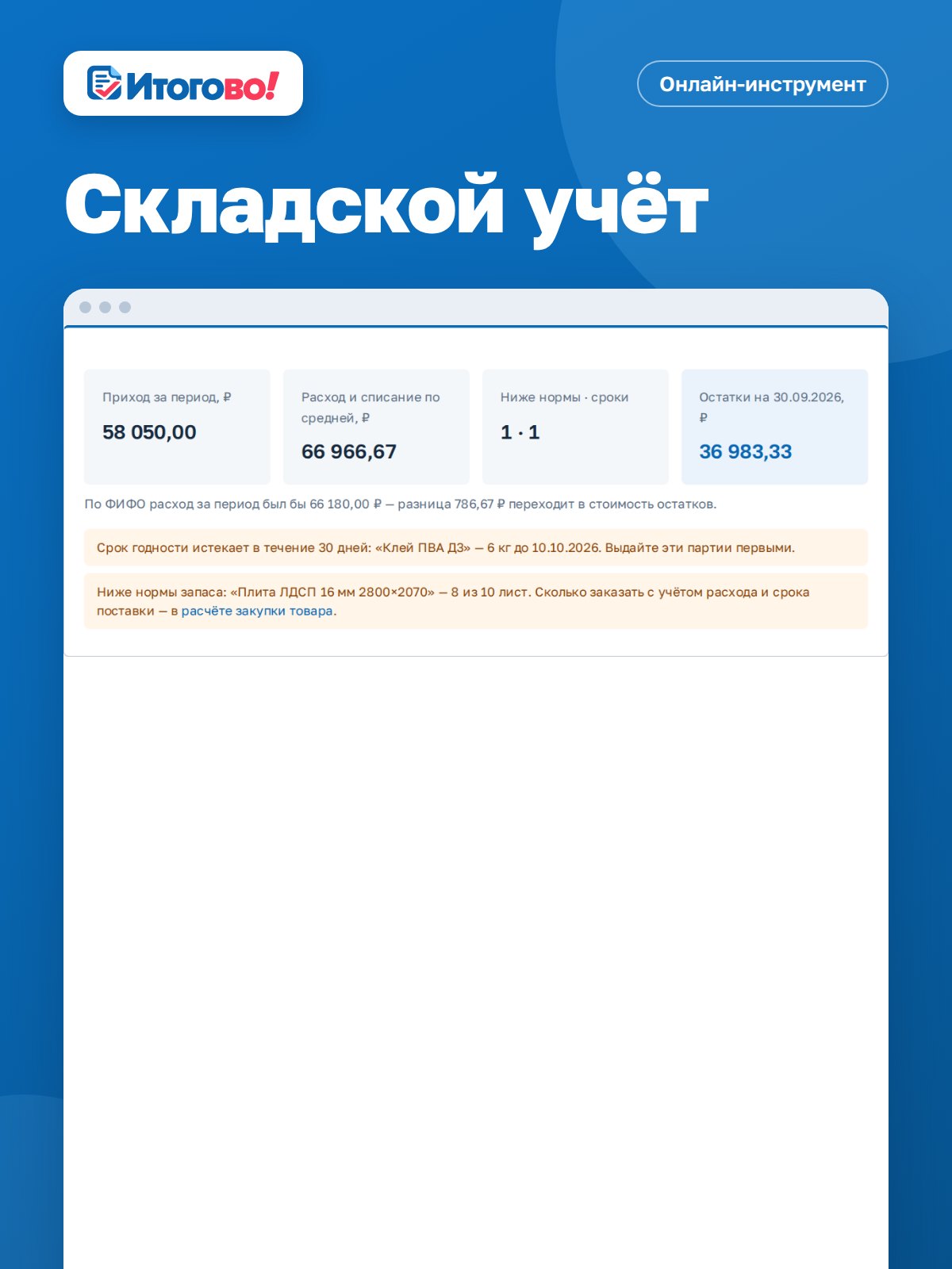 Складской учёт — онлайн-инструмент Итогово