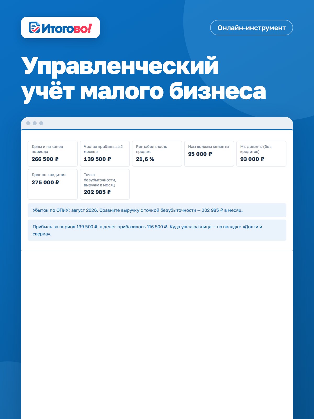 Управленческий учёт малого бизнеса — онлайн-инструмент Итогово