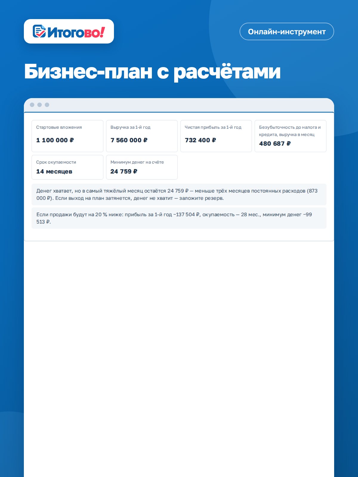 Бизнес-план с расчётами — онлайн-инструмент Итогово